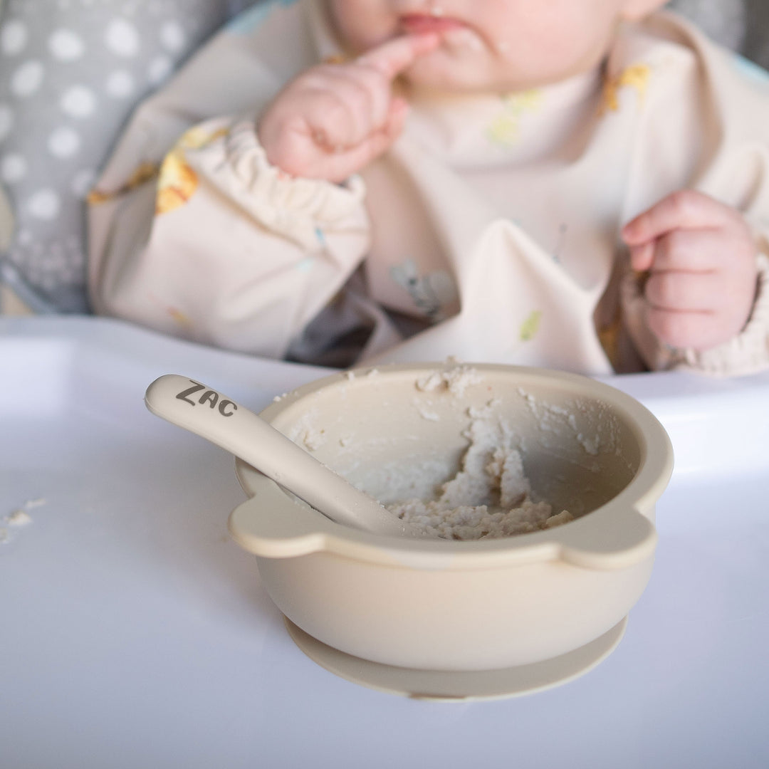 JBØRN Silicone Bowl, Spoon and Bib Set | Weaning Gift Set - Personalisable Baby Products Sold and Personalised by JustBørn