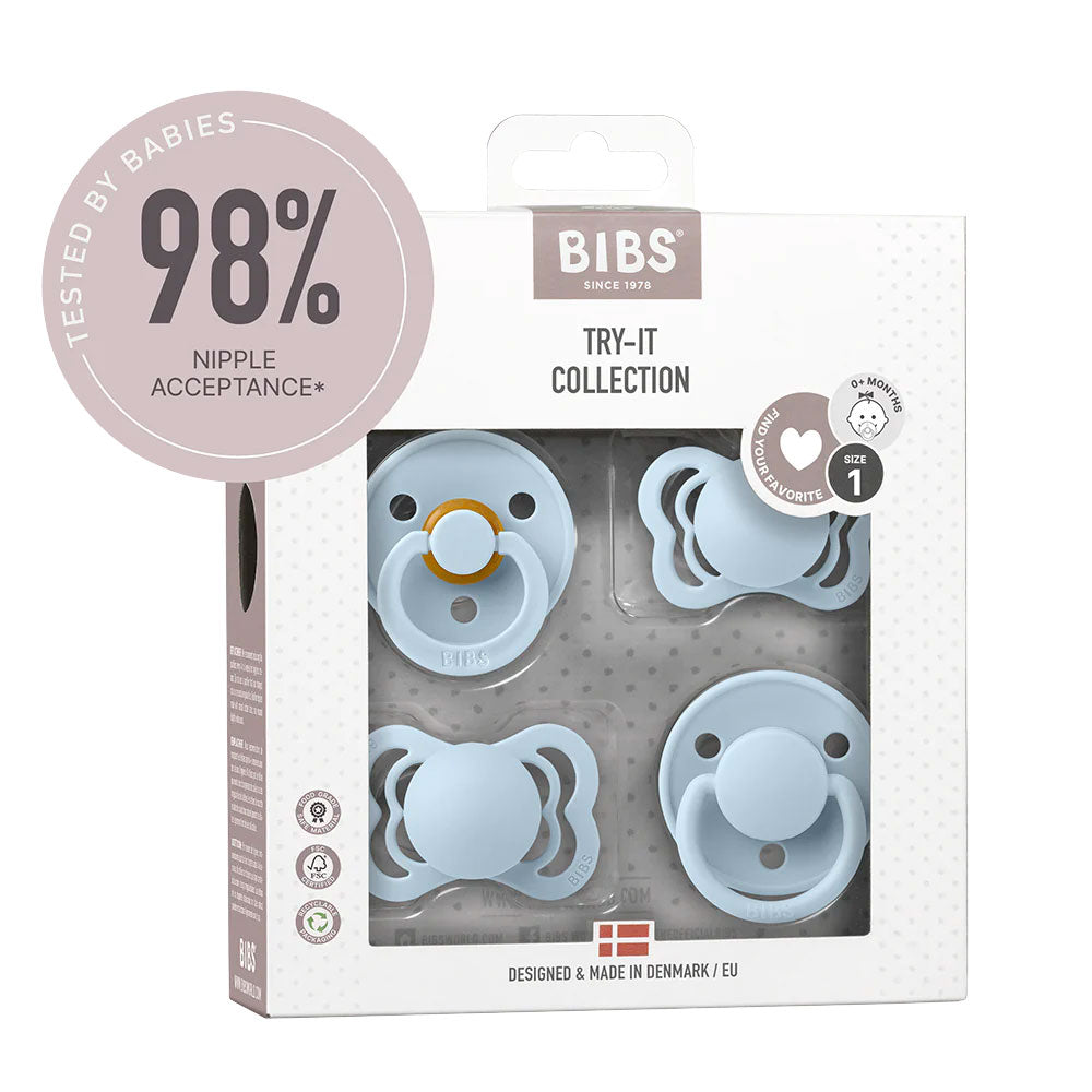 BIBS Try-It Collection - Try 4 Different Pacifiers Baby Blue - Personalisable Baby Products Sold and Personalised by JustBørn