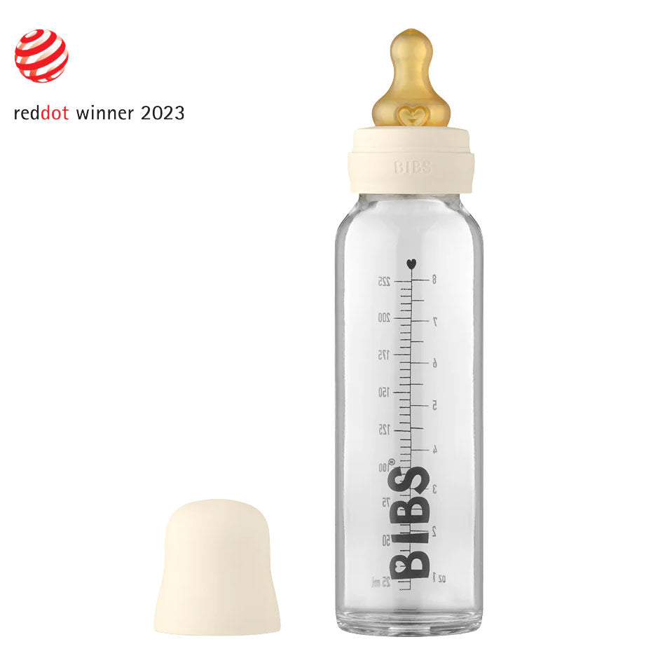 BIBS Baby Glass Bottle Complete Set Ivory 225 ml - Personalisable Baby Products Sold and Personalised by JustBørn