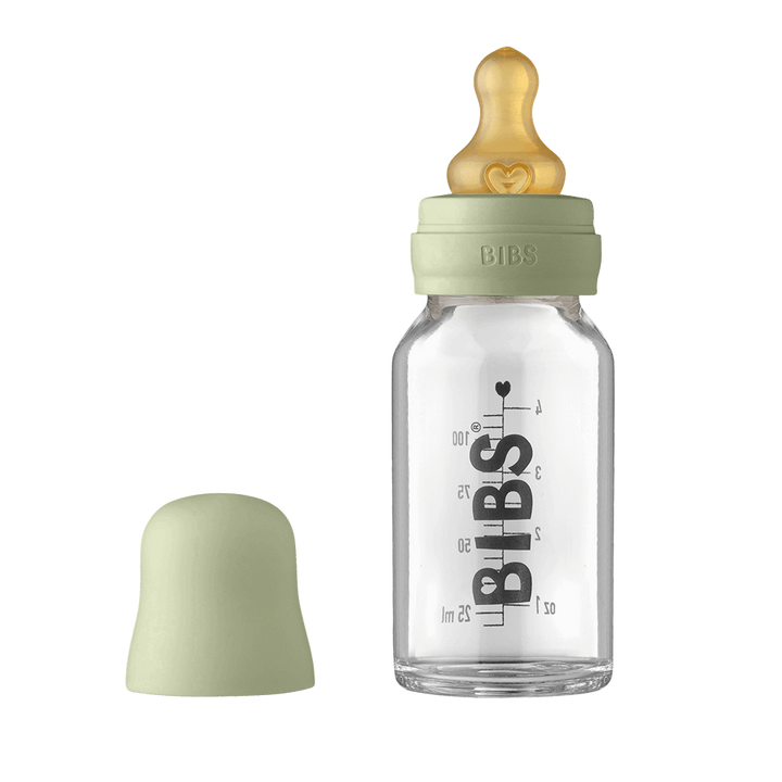 BIBS Baby Glass Bottle Complete Set Sage 110 ml - Personalisable Baby Products Sold and Personalised by JustBørn