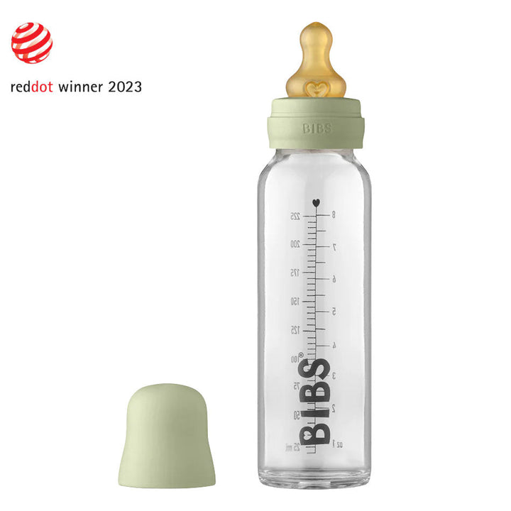 BIBS Baby Glass Bottle Complete Set Sage 225 ml - Personalisable Baby Products Sold and Personalised by JustBørn