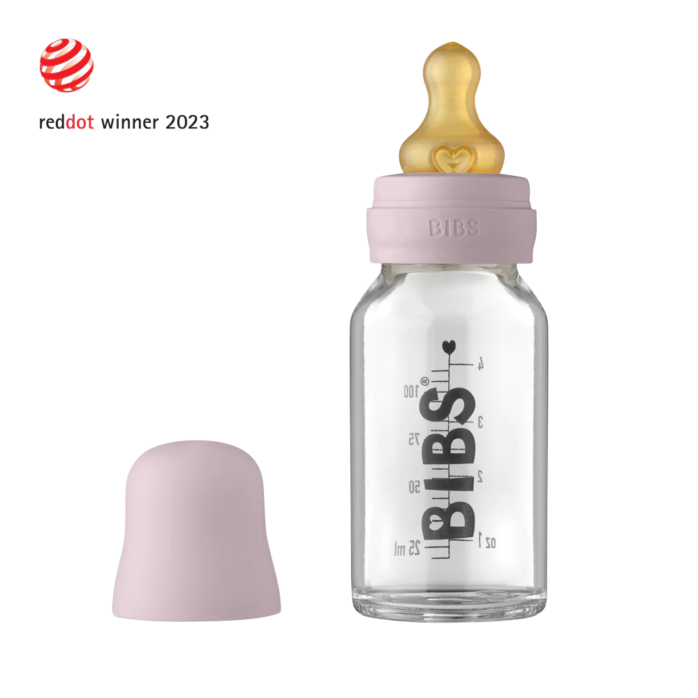 BIBS Baby Glass Bottle Complete Set Dusky Lilac 110 ml - Personalisable Baby Products Sold and Personalised by JustBørn