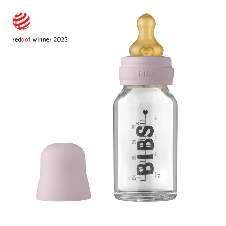 BIBS Baby Glass Bottle Complete Set Dusky Lilac 110 ml - Personalisable Baby Products Sold and Personalised by JustBørn