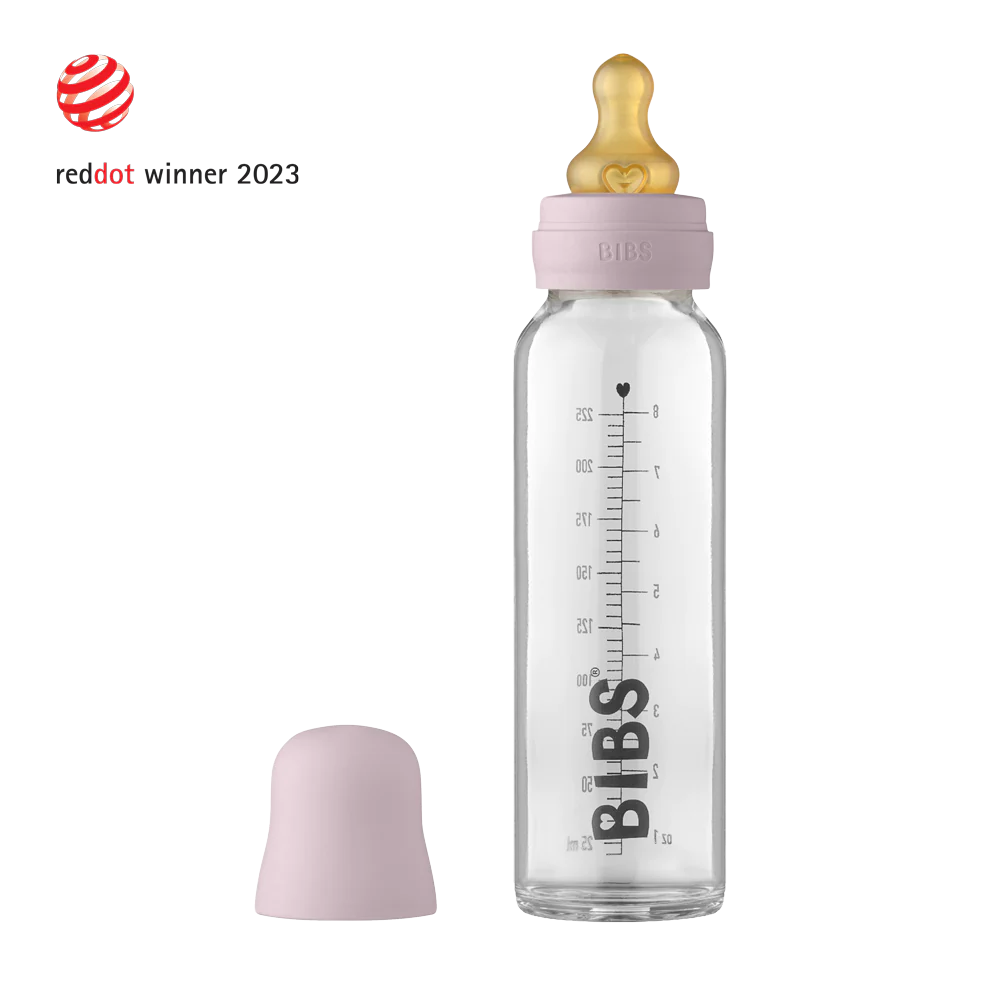 BIBS Baby Glass Bottle Complete Set Dusky Lilac 225 ml - Personalisable Baby Products Sold and Personalised by JustBørn