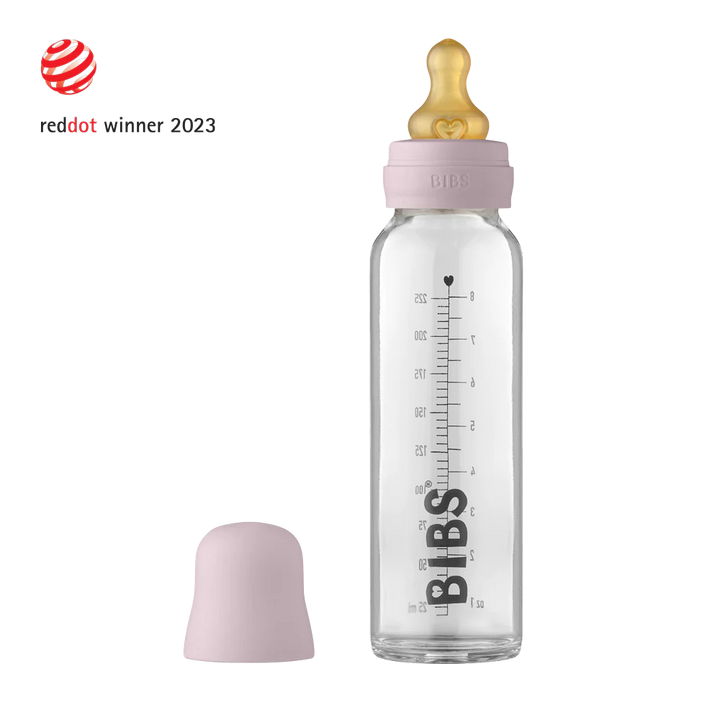 BIBS Baby Glass Bottle Complete Set Dusky Lilac 225 ml - Personalisable Baby Products Sold and Personalised by JustBørn