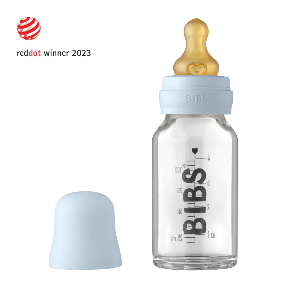 BIBS Baby Glass Bottle Complete Set Baby Blue 110 ml - Personalisable Baby Products Sold and Personalised by JustBørn