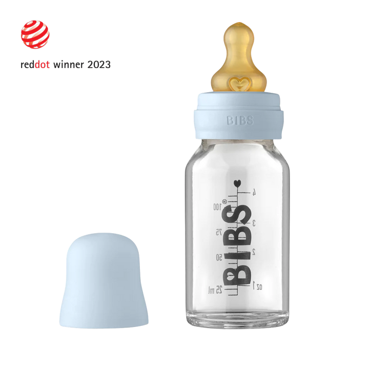 BIBS Baby Glass Bottle Complete Set Baby Blue 110 ml - Personalisable Baby Products Sold and Personalised by JustBørn