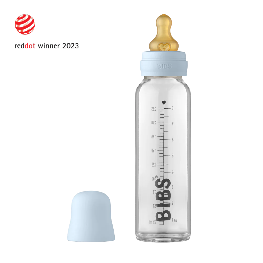 BIBS Baby Glass Bottle Complete Set Baby Blue 225 ml - Personalisable Baby Products Sold and Personalised by JustBørn