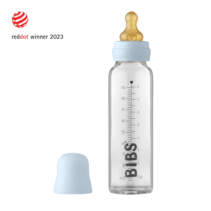 BIBS Baby Glass Bottle Complete Set Baby Blue 225 ml - Personalisable Baby Products Sold and Personalised by JustBørn