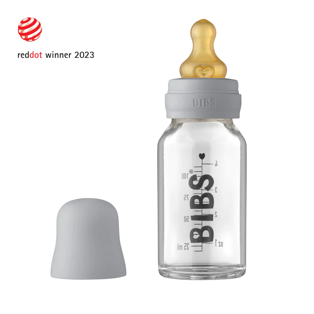 BIBS Baby Glass Bottle Complete Set Cloud 110 ml - Personalisable Baby Products Sold and Personalised by JustBørn