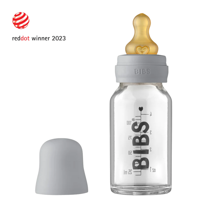 BIBS Baby Glass Bottle Complete Set Cloud 110 ml - Personalisable Baby Products Sold and Personalised by JustBørn