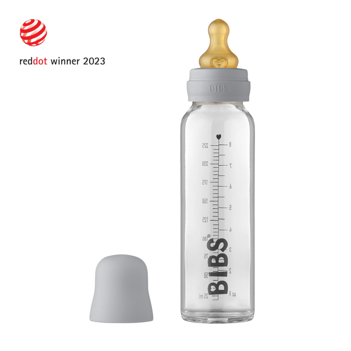 BIBS Baby Glass Bottle Complete Set Cloud 225 ml - Personalisable Baby Products Sold and Personalised by JustBørn