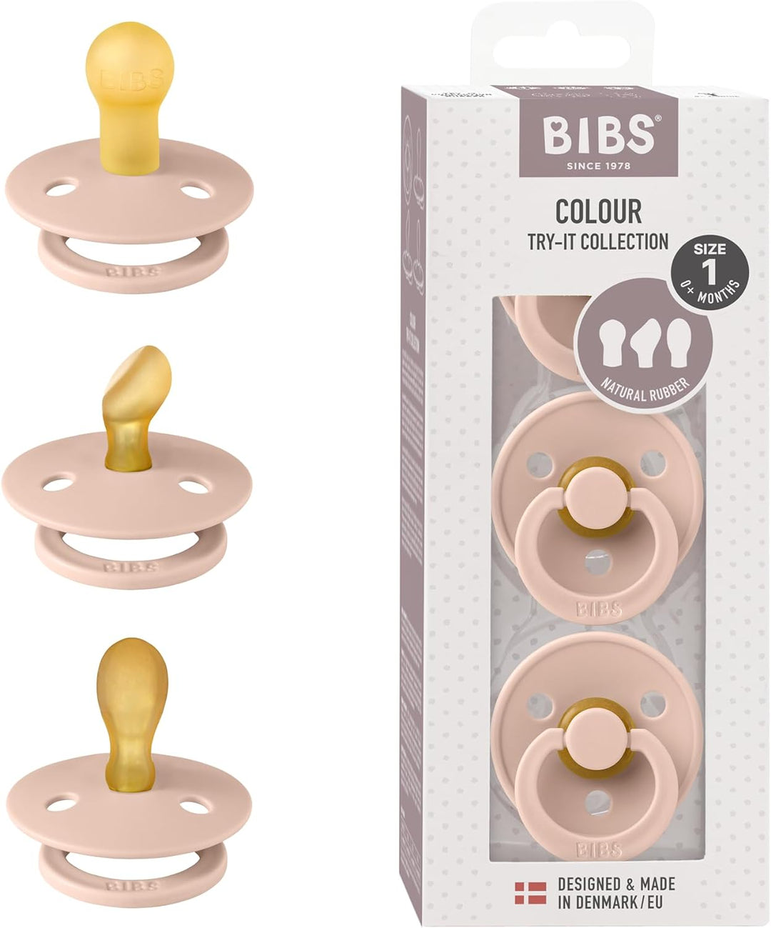 BIBS Colour Pacifiers - Try-It Collection - Pack of 3 Blush - Personalisable Baby Products Sold and Personalised by JustBørn