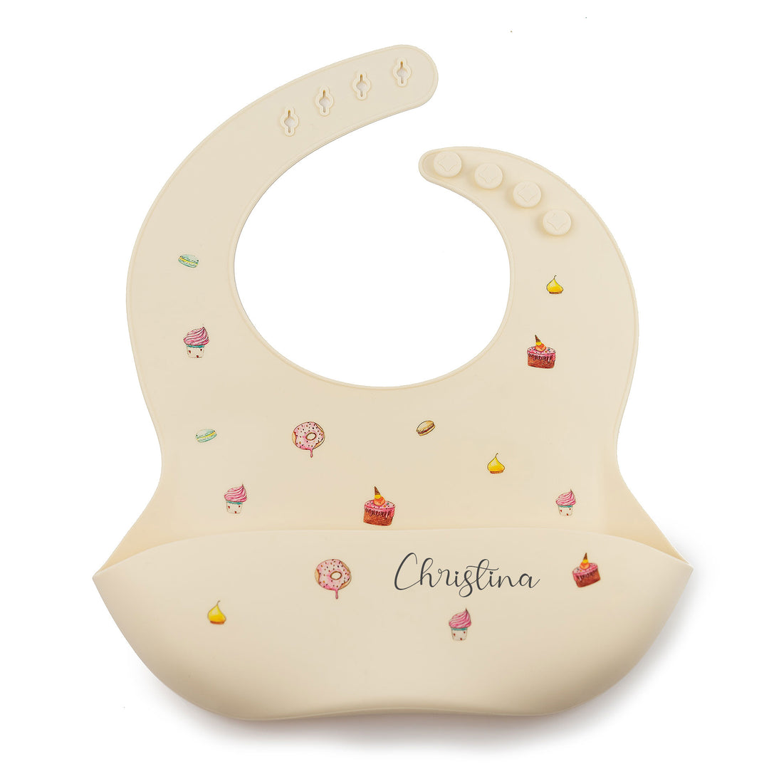 JBØRN Silicone Baby Feeding Bib Cakes Ivory - Personalisable Baby Products Sold and Personalised by JustBørn