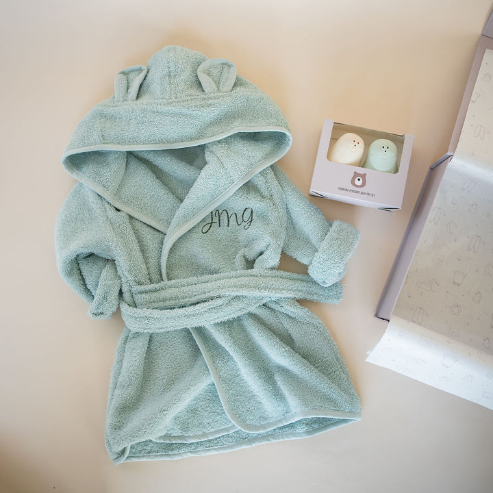 JBØRN Baby Gift Set | Organic Cotton Robe (6 months - 2 Years Old) Years) & Bath Toys Yes Mint - Personalisable Baby Products Sold and Personalised by JustBørn