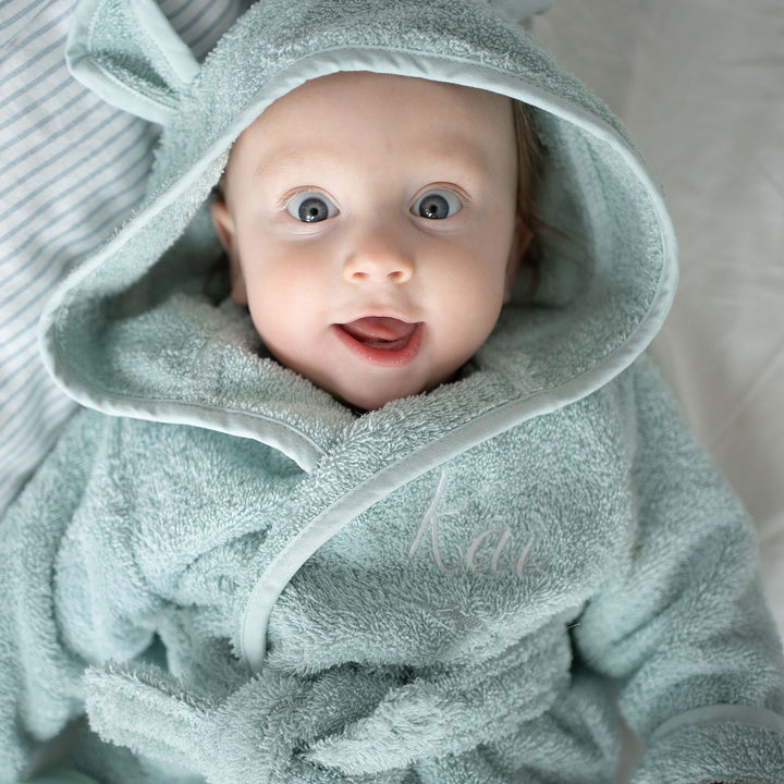 JBØRN Organic Cotton Baby Hooded Bathrobe - Personalisable Baby Products Sold and Personalised by JustBørn