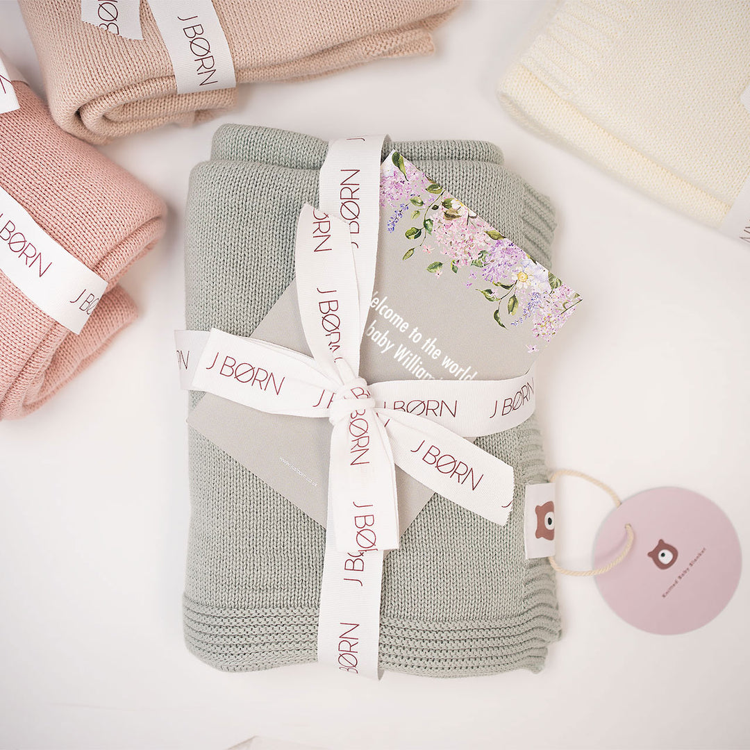 JBØRN Knitted Blanket Sage - Personalisable Baby Products Sold and Personalised by JustBørn