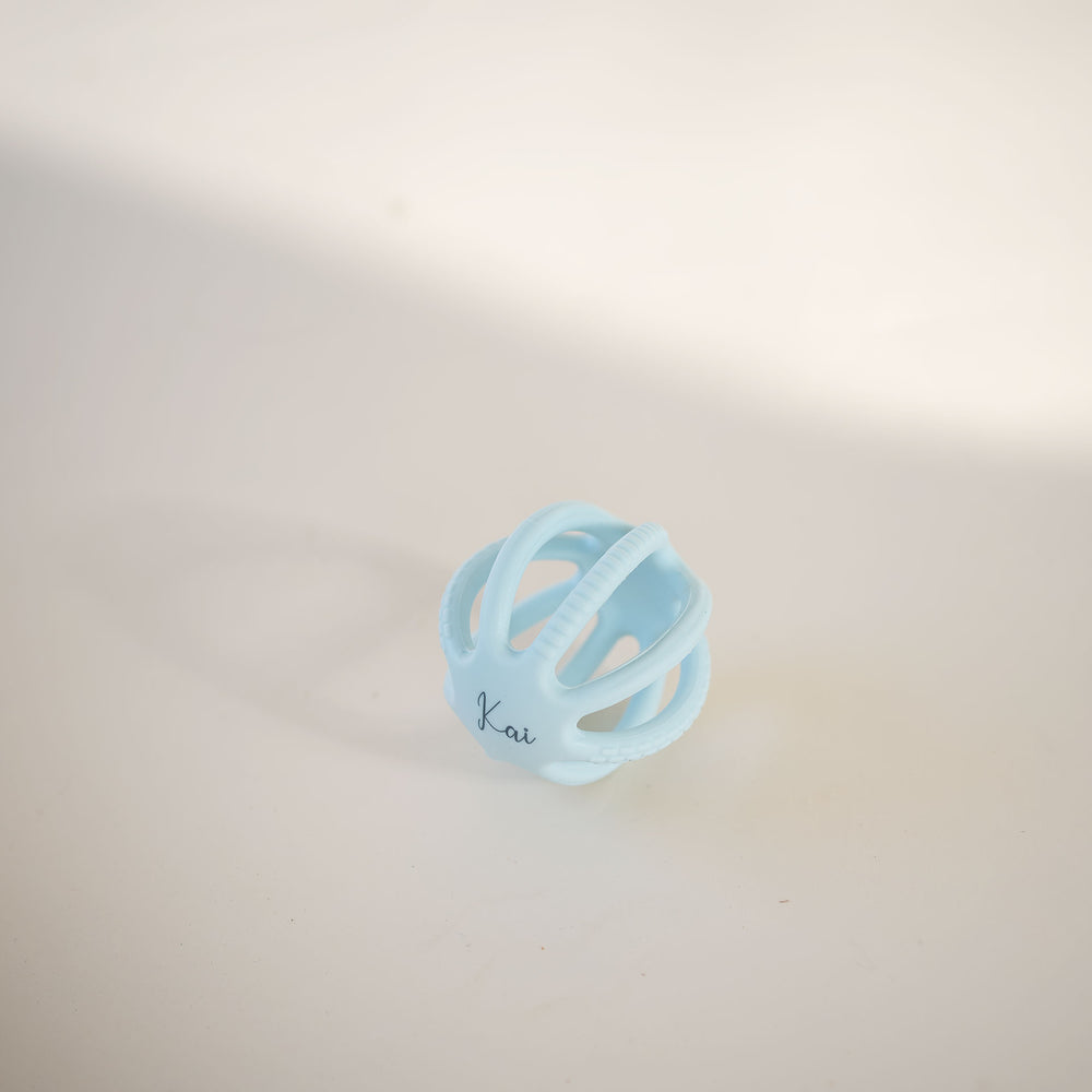 JBØRN Teething Ball Toy Baby Blue Yes - Personalisable Baby Products Sold and Personalised by JustBørn