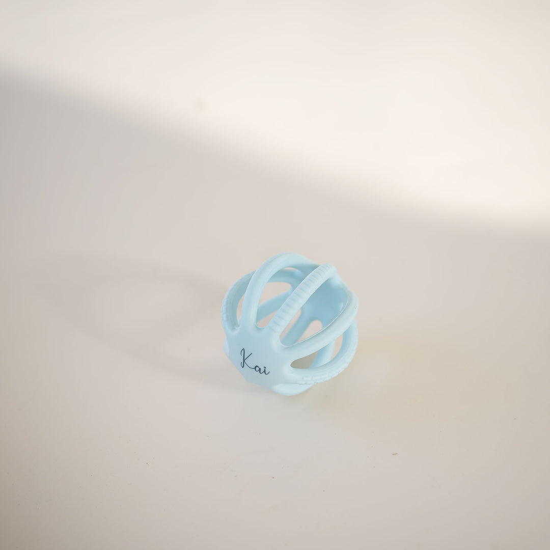 JBØRN Teething Ball Toy Baby Blue Yes - Personalisable Baby Products Sold and Personalised by JustBørn