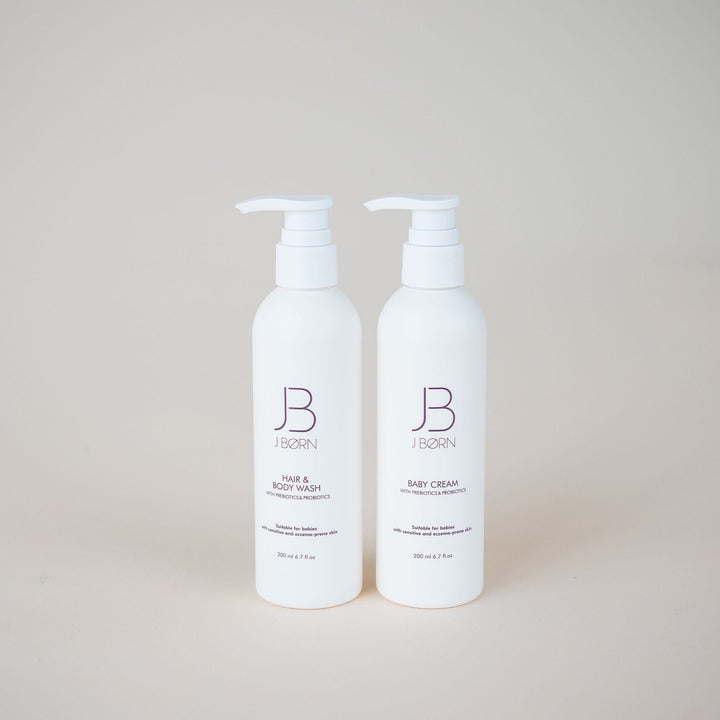 JBØRN Baby Shampoo & Body Wash for Sensitive Skin Baby Hair & Body Wash 200 ml + Cream 200 ml - Personalisable Baby Products Sold and Personalised by JustBørn