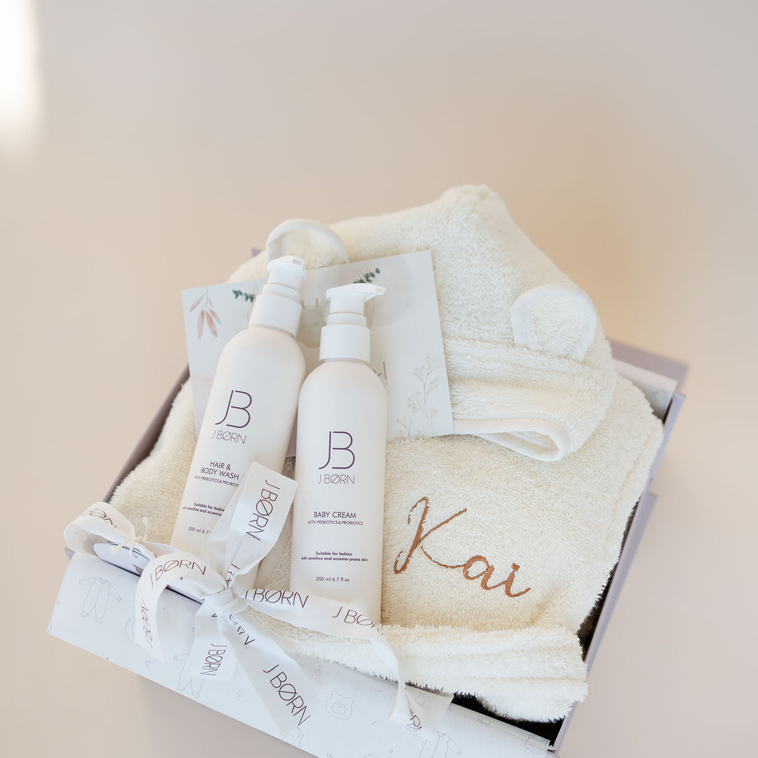 JBØRN Baby Bath Robe & Skin Care Gift Set Ivory - Personalisable Baby Products Sold and Personalised by JustBørn