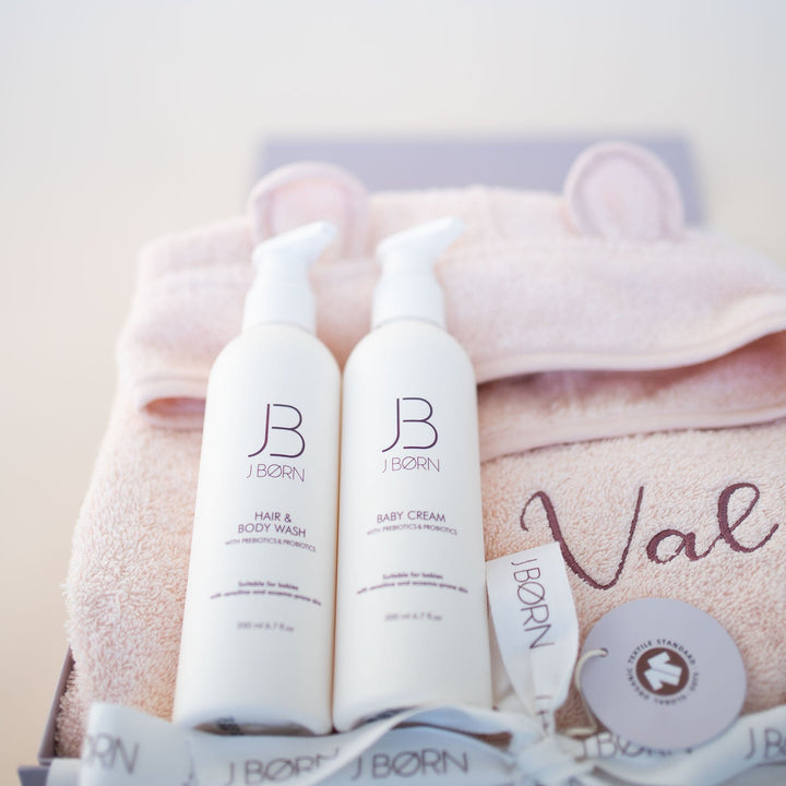 JBØRN Baby Bath Robe & Skin Care Gift Set - Personalisable Baby Products Sold and Personalised by JustBørn