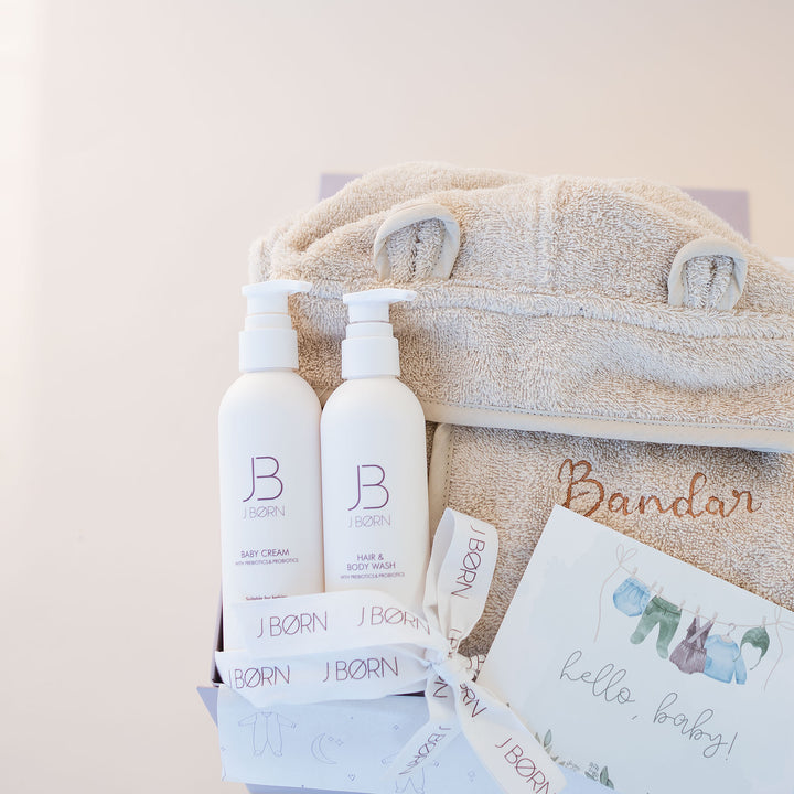 JBØRN Baby Bath Robe & Skin Care Gift Set Vanilla - Personalisable Baby Products Sold and Personalised by JustBørn