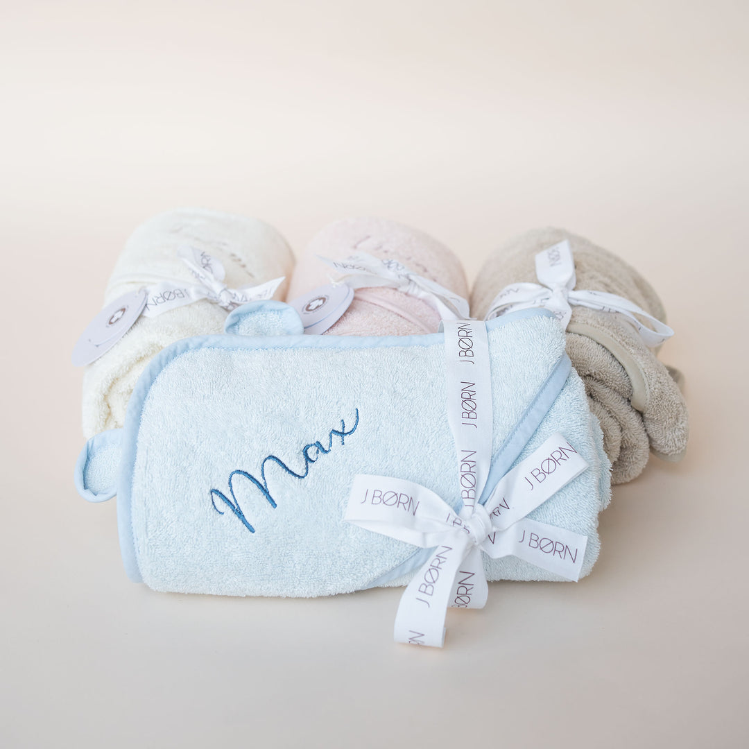 JBØRN Organic Cotton Baby Hooded Towel with Ears Baby Blue - Personalisable Baby Products Sold and Personalised by JustBørn