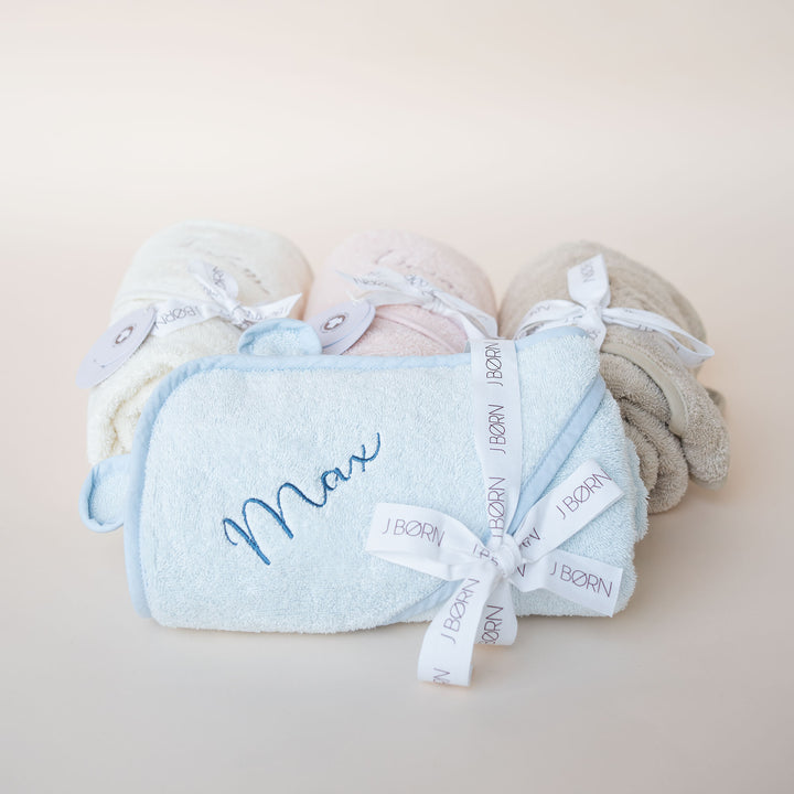 JBØRN Organic Cotton Baby Hooded Towel with Ears Baby Blue - Personalisable Baby Products Sold and Personalised by JustBørn