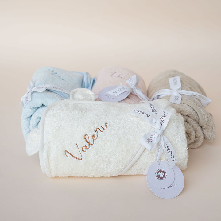 JBØRN Organic Cotton Baby Hooded Towel with Ears Ivory - Personalisable Baby Products Sold and Personalised by JustBørn