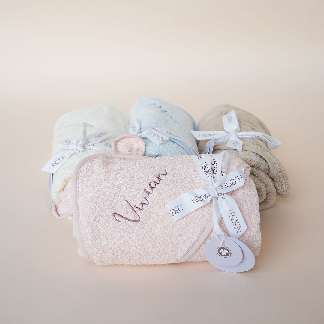 JBØRN Organic Cotton Baby Hooded Towel with Ears Blossom - Personalisable Baby Products Sold and Personalised by JustBørn