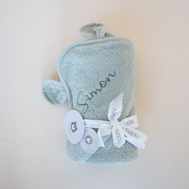 JBØRN Organic Cotton Baby Hooded Towel Sage - Personalisable Baby Products Sold and Personalised by JustBørn