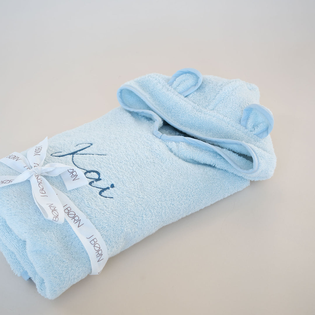 JBØRN Organic Cotton Hooded Poncho | 6 Months Up To 2 Years Baby Blue - Personalisable Baby Products Sold and Personalised by JustBørn