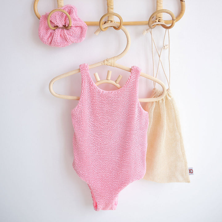 JBØRN Baby Girl Classic Crinkle Swimsuit 1-2 Years Old Crinkle Baby Pink - Personalisable Baby Products Sold and Personalised by JustBørn