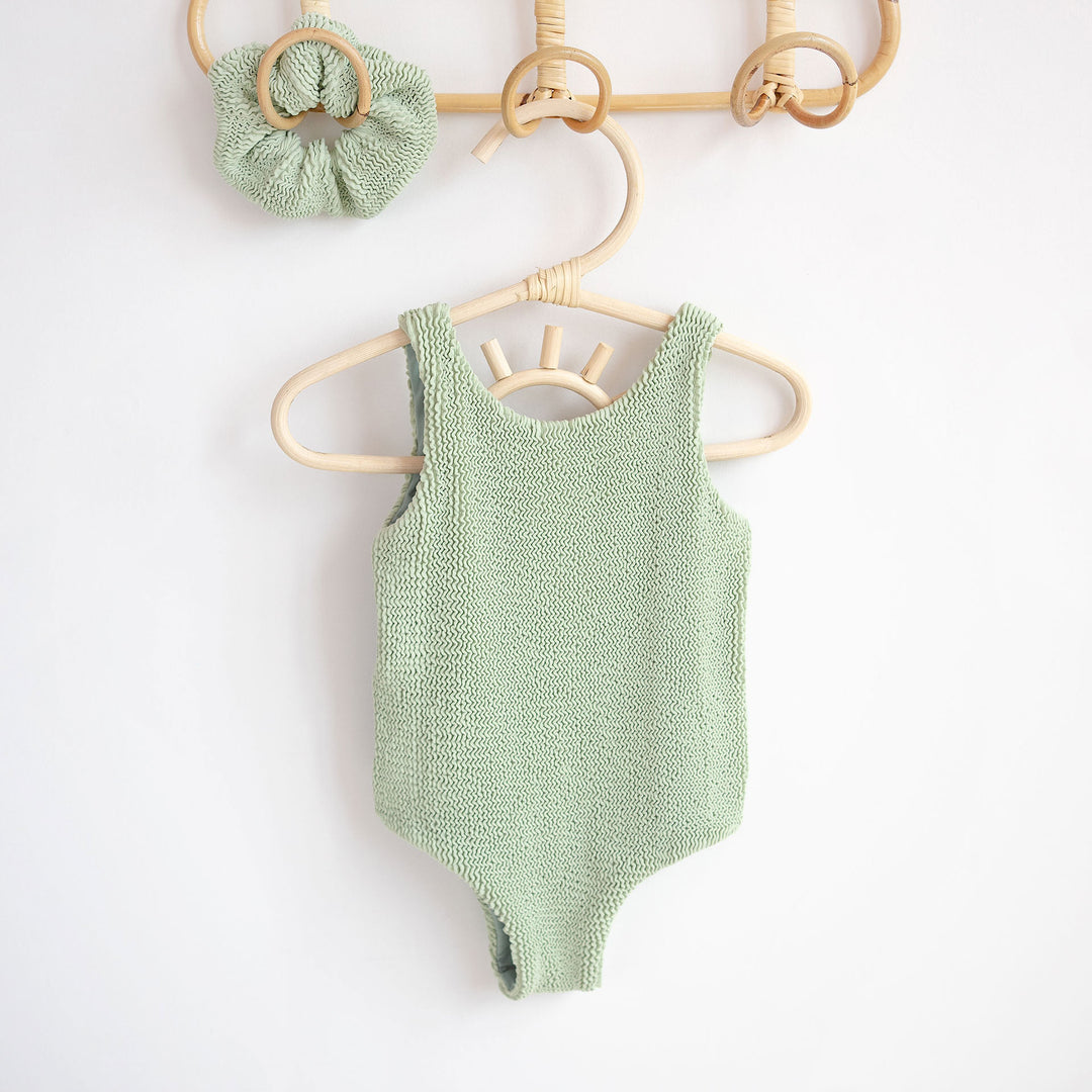 JBØRN Baby Girl Classic Crinkle Swimsuit Crinkle Seafoam - Personalisable Baby Products Sold and Personalised by JustBørn