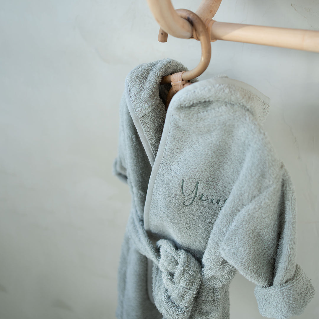 JBØRN Organic Cotton Baby Hooded Bathrobe Sage - Personalisable Baby Products Sold and Personalised by JustBørn