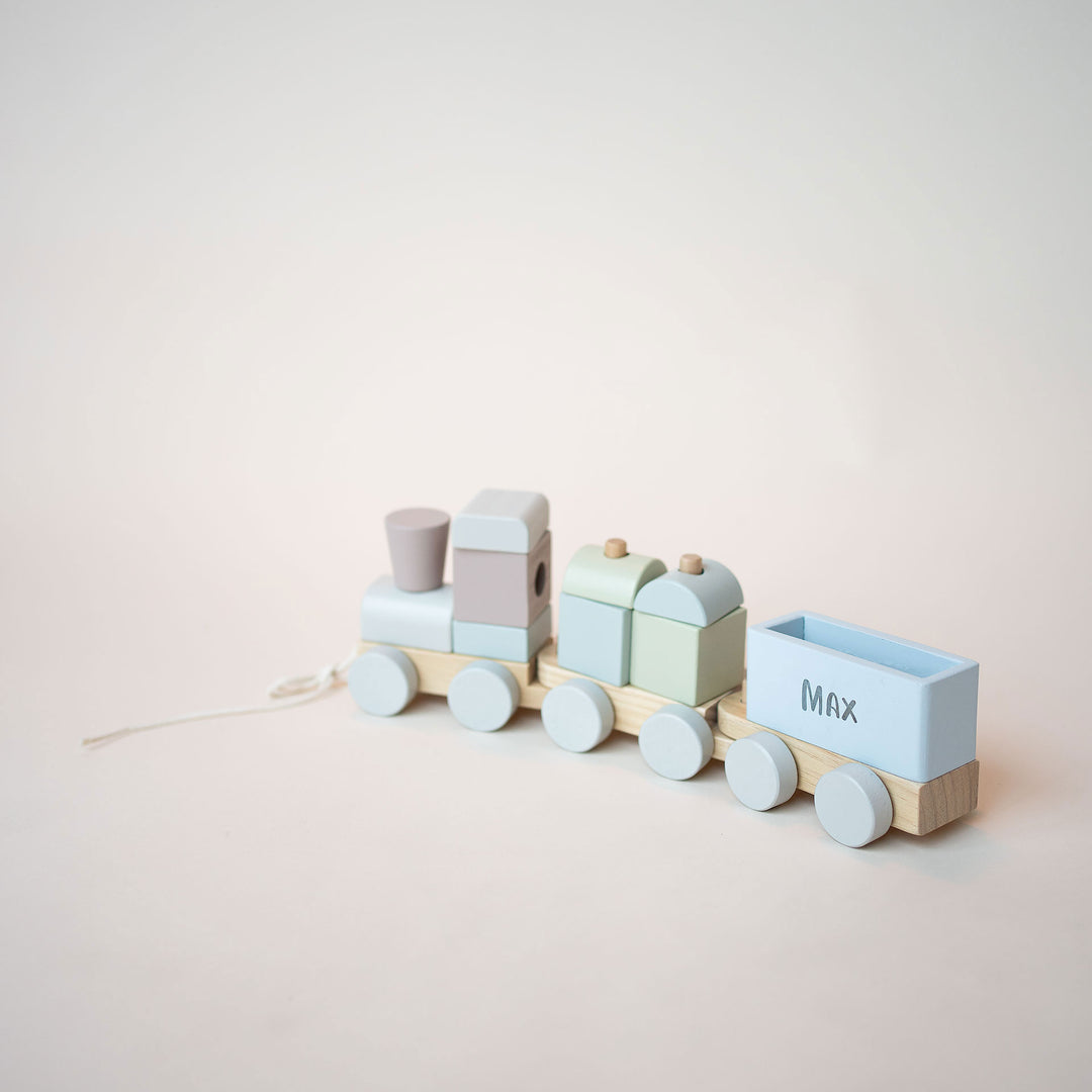 JBØRN Personalised Wooden Pull-Along Stacking Train Set - Personalisable Baby Products Sold and Personalised by JustBørn