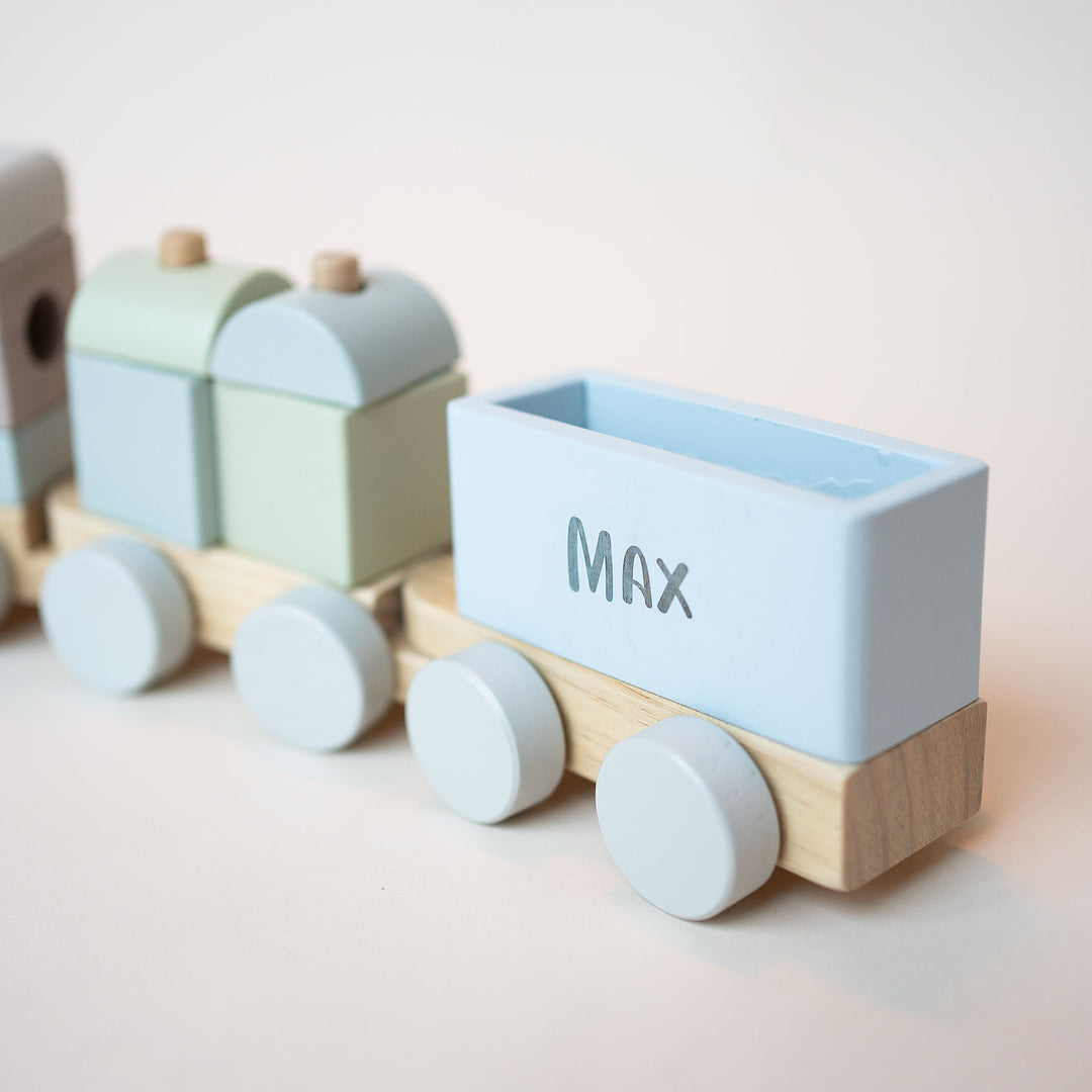 JBØRN Personalised Wooden Pull-Along Stacking Train Set - Personalisable Baby Products Sold and Personalised by JustBørn