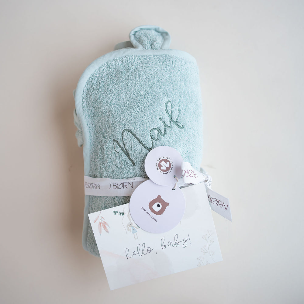 JBØRN Organic Cotton Baby Hooded Towel Mint - Personalisable Baby Products Sold and Personalised by JustBørn