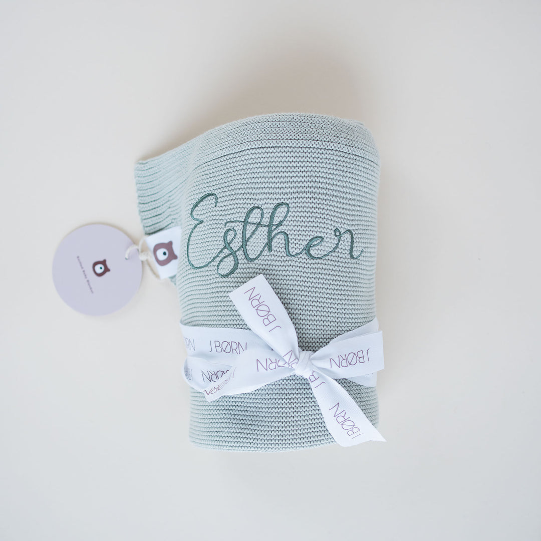 JBØRN Knitted Blanket Sage - Personalisable Baby Products Sold and Personalised by JustBørn