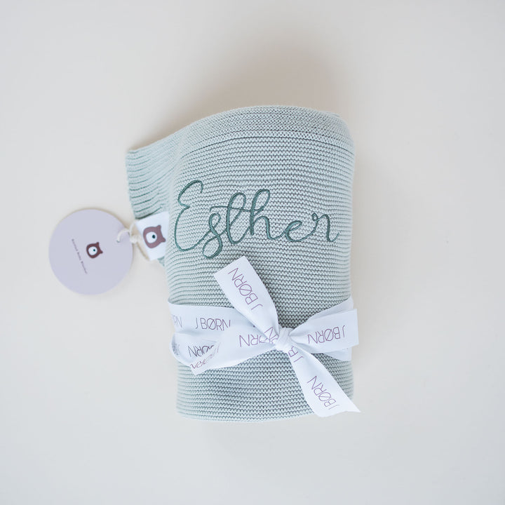 JBØRN Knitted Blanket Sage - Personalisable Baby Products Sold and Personalised by JustBørn