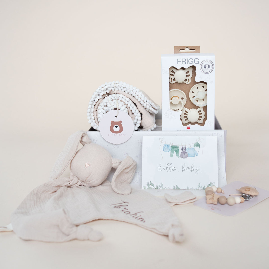 JBØRN Luxury Newborn Muslin Gift Set Sandstone - Personalisable Baby Products Sold and Personalised by JustBørn