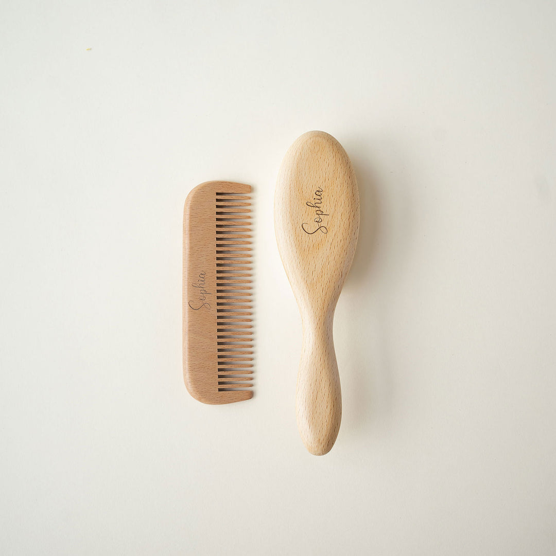 JBØRN - Natural Beechwood Hairbrush & Comb Set | Personalised Yes - Personalisable Baby Products Sold and Personalised by JustBørn