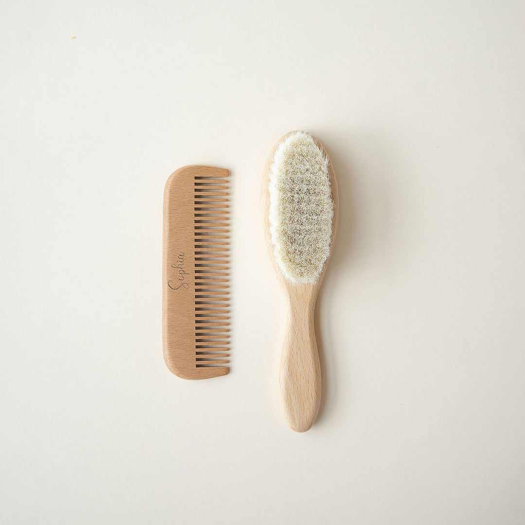 JBØRN - Natural Beechwood Hairbrush & Comb Set | Personalised - Personalisable Baby Products Sold and Personalised by JustBørn