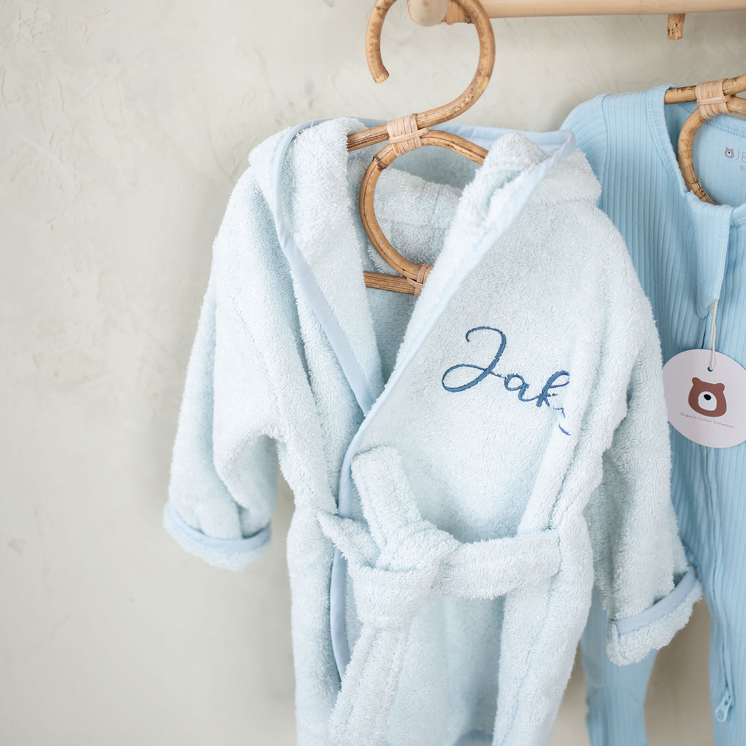 JBØRN Baby Gift Set | Organic Cotton Bath Robe & Hair Brush Set - Personalisable Baby Products Sold and Personalised by JustBørn