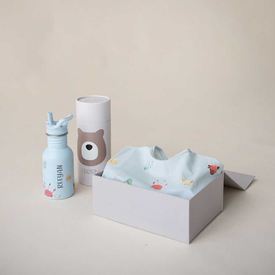 JBØRN First Birthday Gift | Personalised Water Bottle & Matching Sleeved Bib - Personalisable Baby Products Sold and Personalised by JustBørn