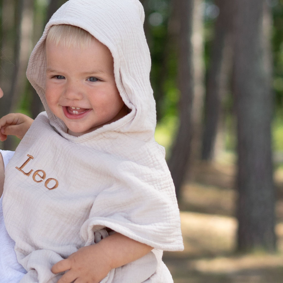 JBØRN Organic Cotton Muslin Hooded Poncho | Personalisable - Personalisable Baby Products Sold and Personalised by JustBørn