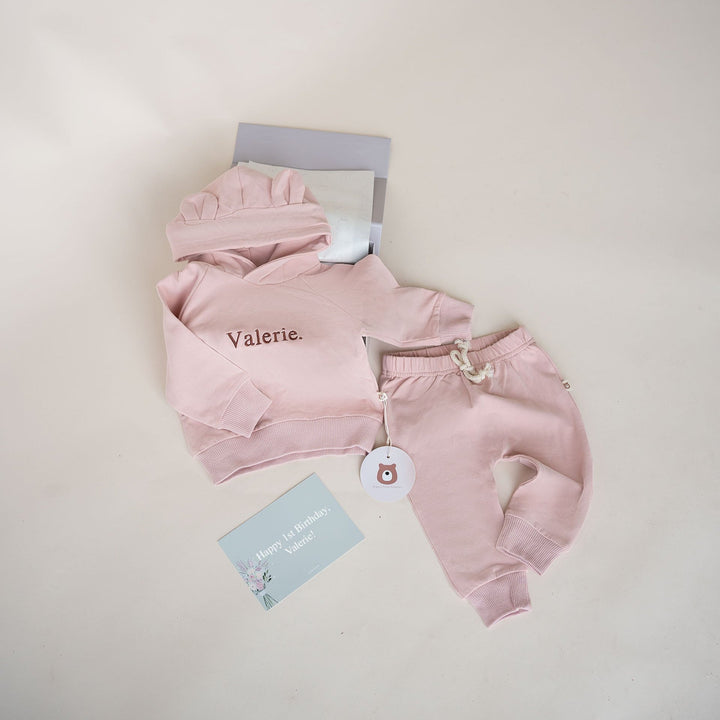 JBØRN Gift Set | Organic Cotton Baby Hoodie & Joggers Set Blush - Personalisable Baby Products Sold and Personalised by JustBørn