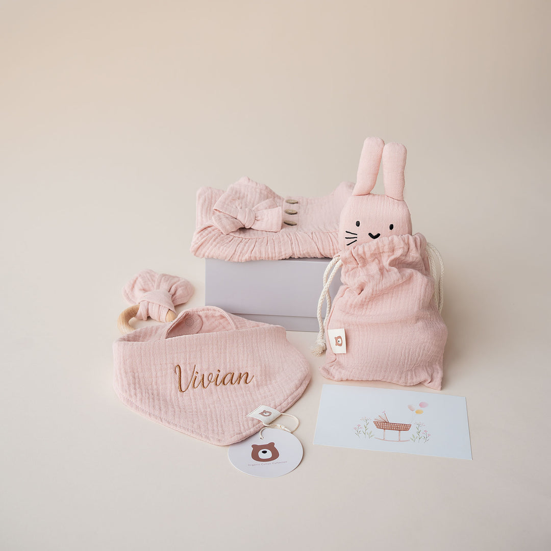 JBØRN Organic Muslin Baby Girl Dress & Accessories Gift Set - Personalisable Baby Products Sold and Personalised by JustBørn