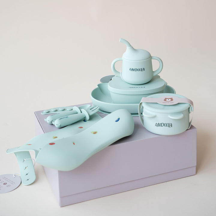 JBØRN Baby Weaning Essentials Gift Box Seafoam - Personalisable Baby Products Sold and Personalised by JustBørn